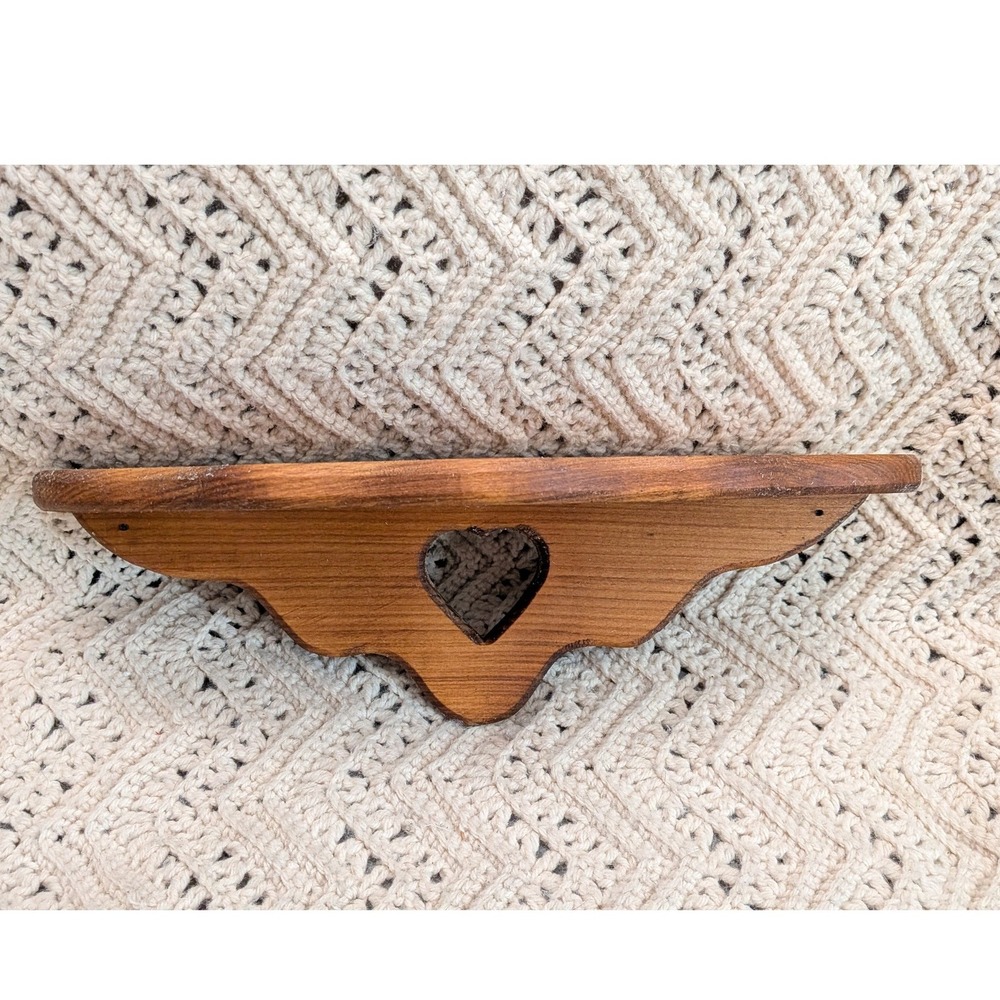 Vintage Handmade Wood Wall Shelf Heart Cutout Scalloped Farmhouse Decor 16in
